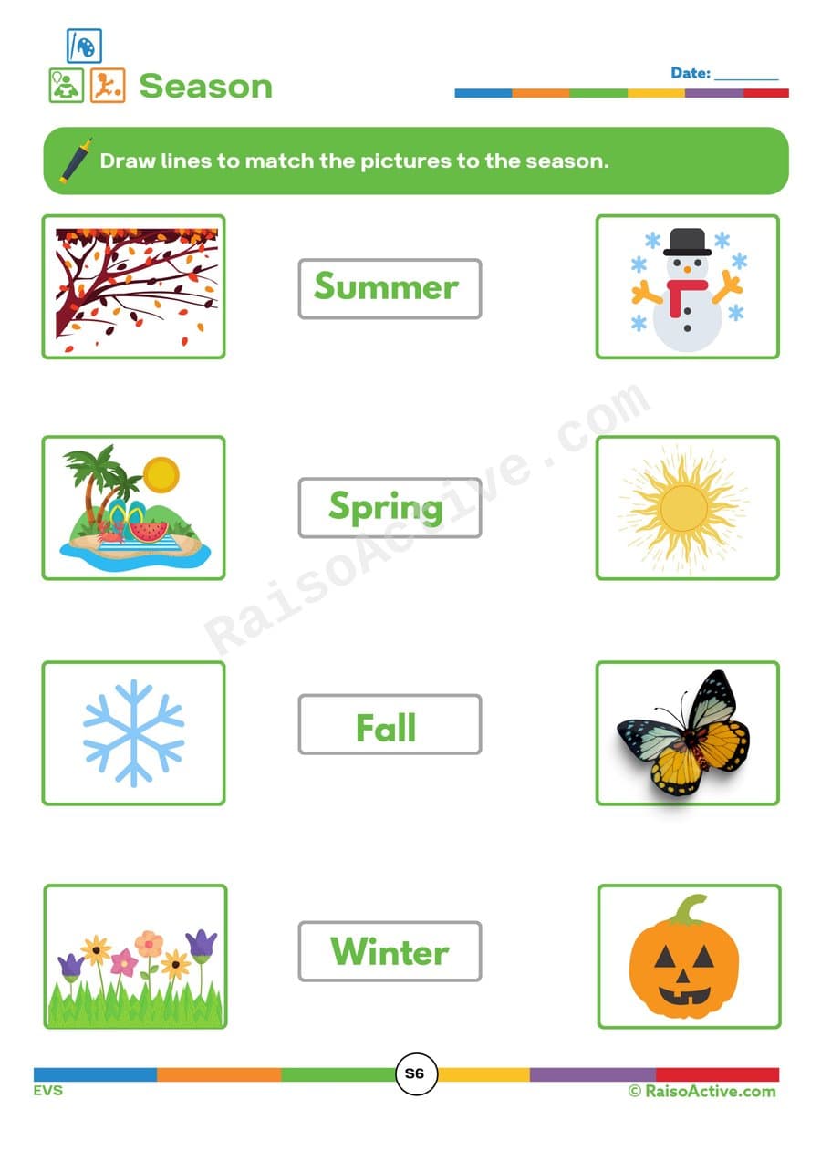 Seasons Matching Worksheet for Preschoolers