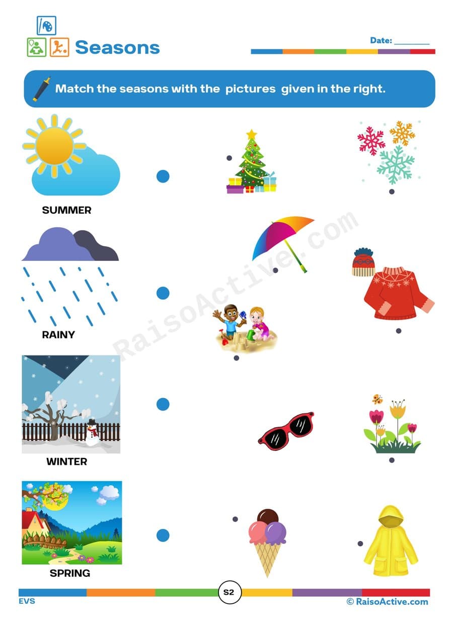 Seasons Matching Worksheet for Preschoolers