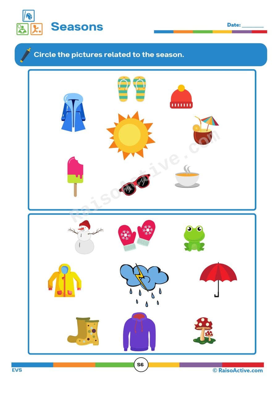 Seasons Worksheet: Circle the Pictures!