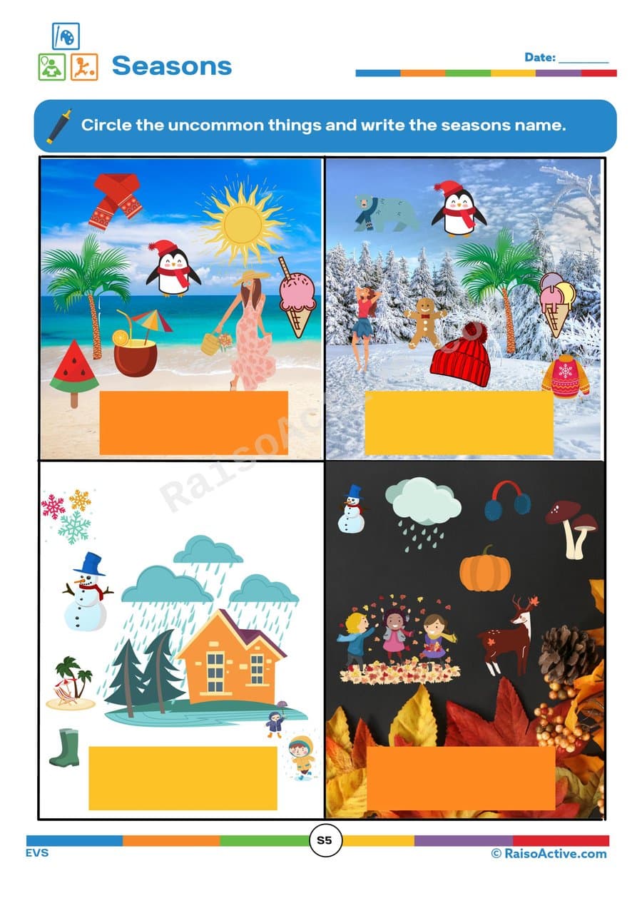 Seasons Worksheet: Circle the Uncommon Things!
