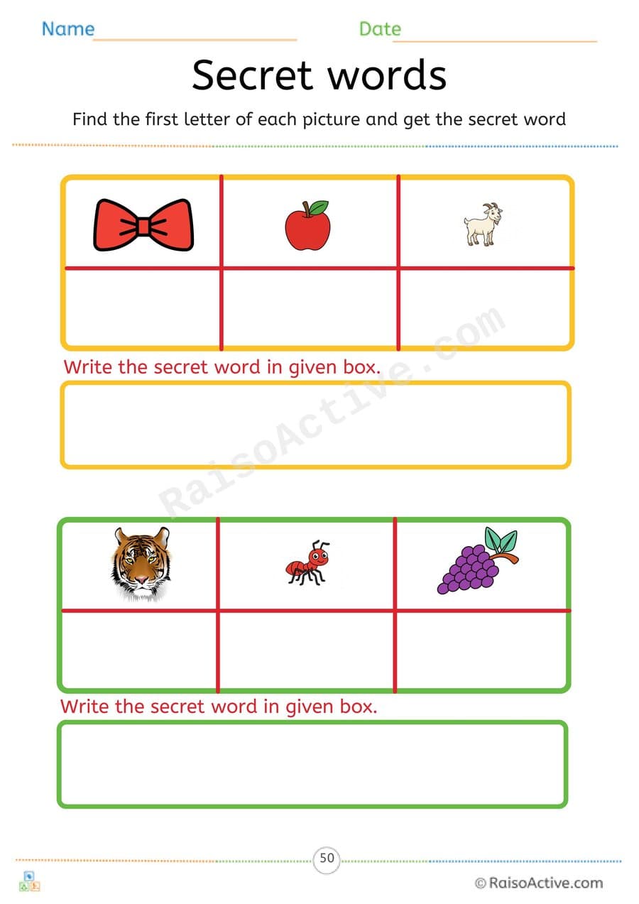 Secret Words: Spell 'ag' Family Words from First Sounds – free printable writing worksheet preview