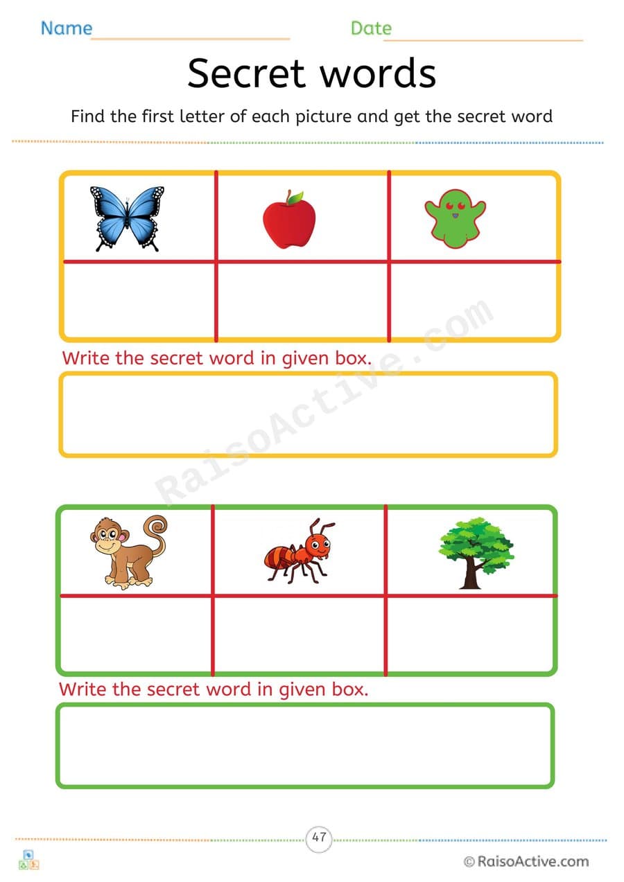 Secret Words: Spell Short a Words from First Sounds – free printable writing worksheet preview