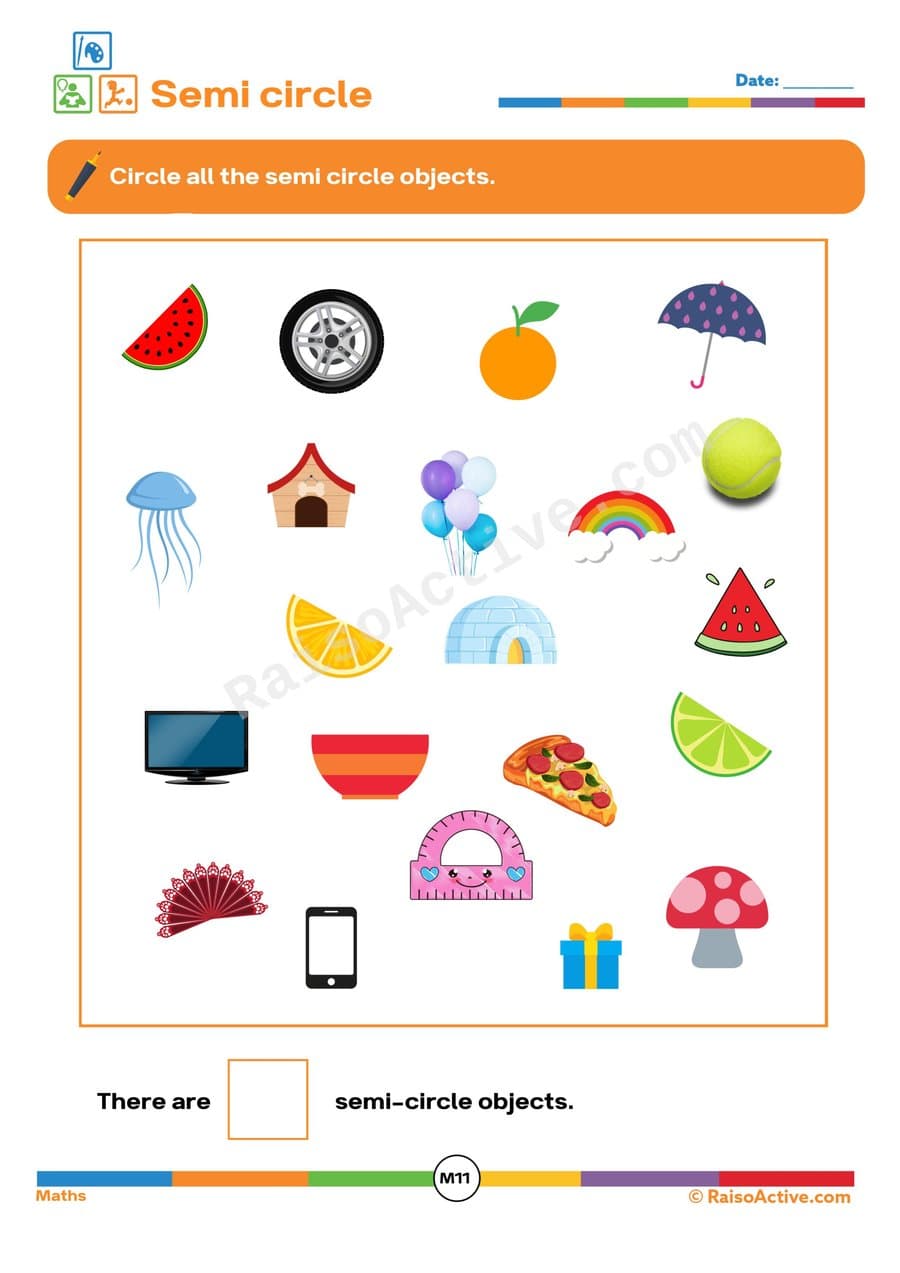 Semi-Circle Shapes Worksheet for Kids