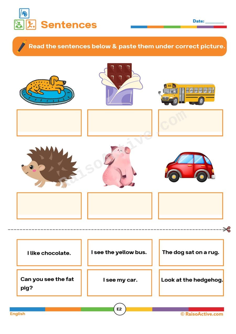 Sentence Matching Worksheet for Early Readers