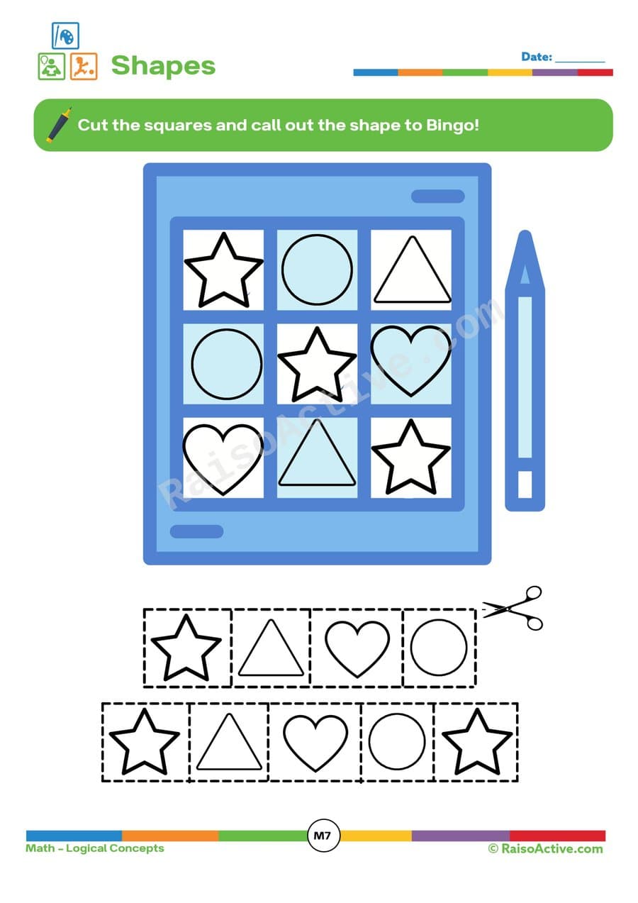 Shape Bingo Worksheet: Cut and Identify Shapes!