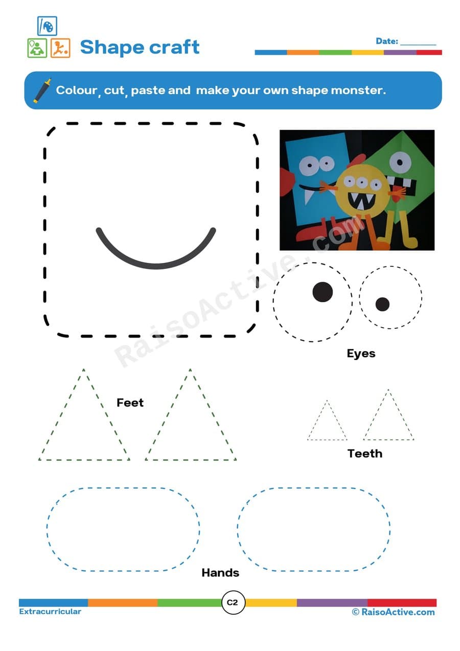 Shape Monster Craft Worksheet for Preschoolers