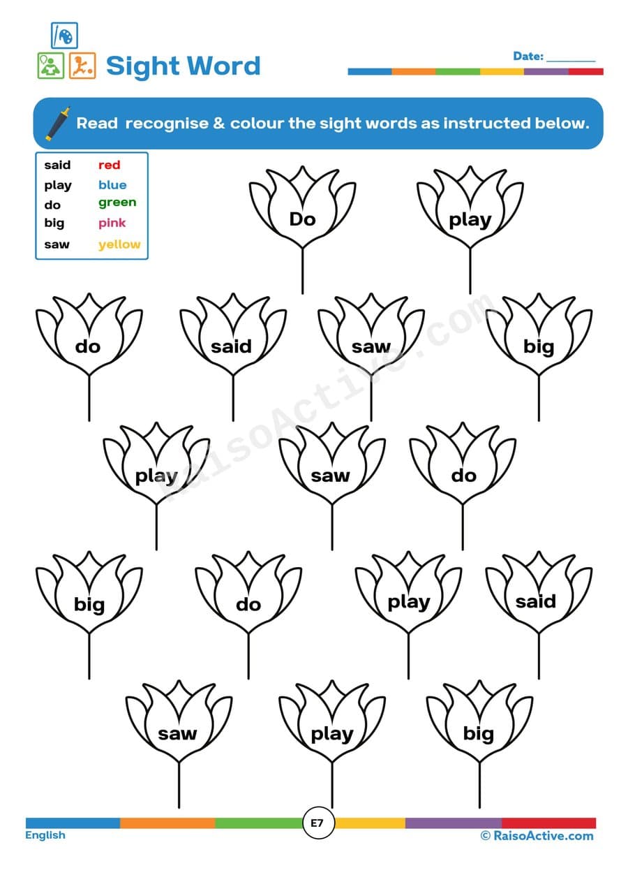 Sight Word Coloring Worksheet: Read and Color!