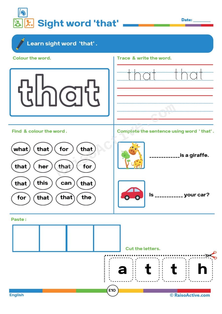 Sight Word 'That' Worksheet: Trace, Find, and Write!