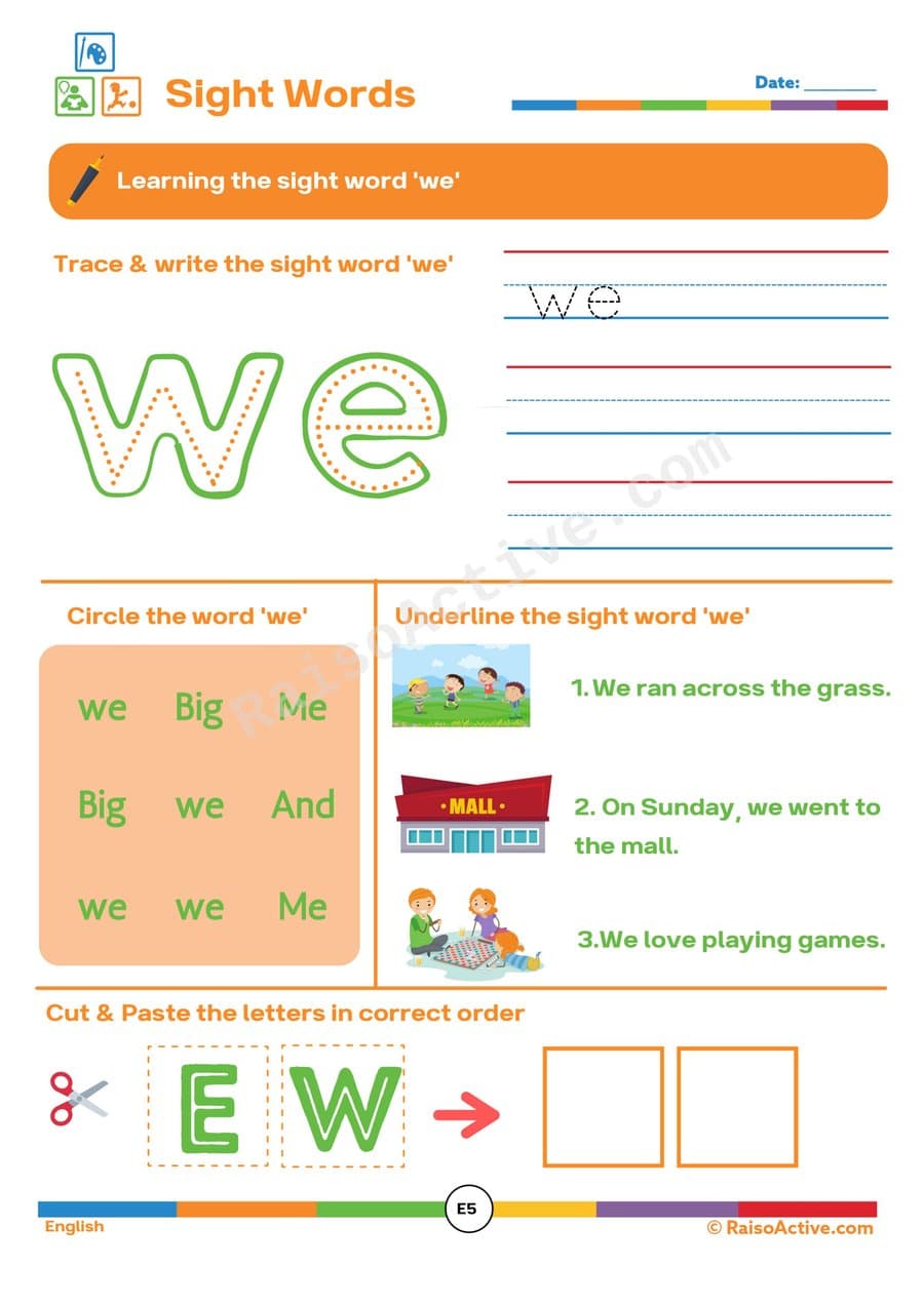 Sight Word 'We' Worksheet: Trace, Write, and Find!