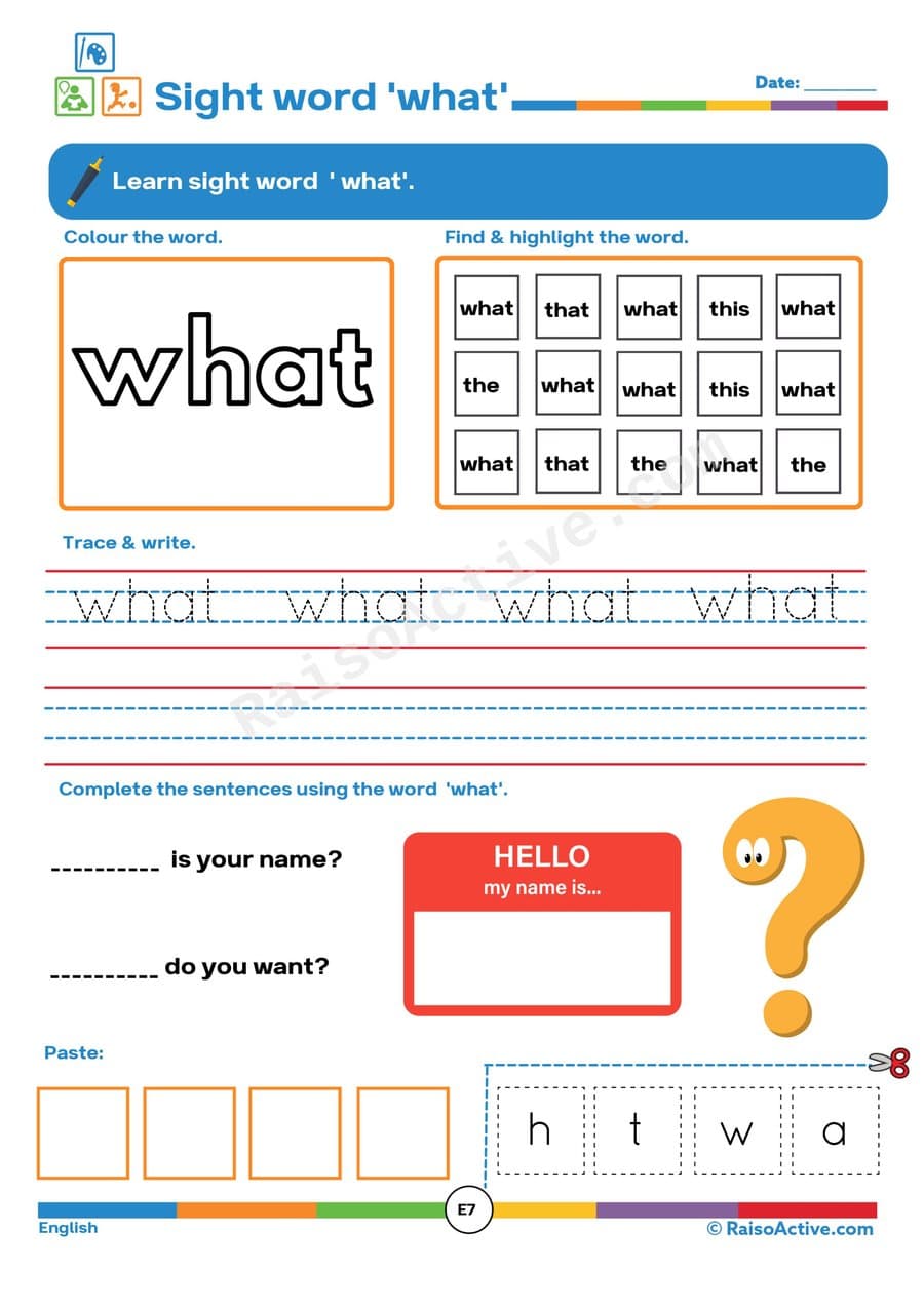 Sight Word 'What' Worksheet: Learn, Trace, and Find!