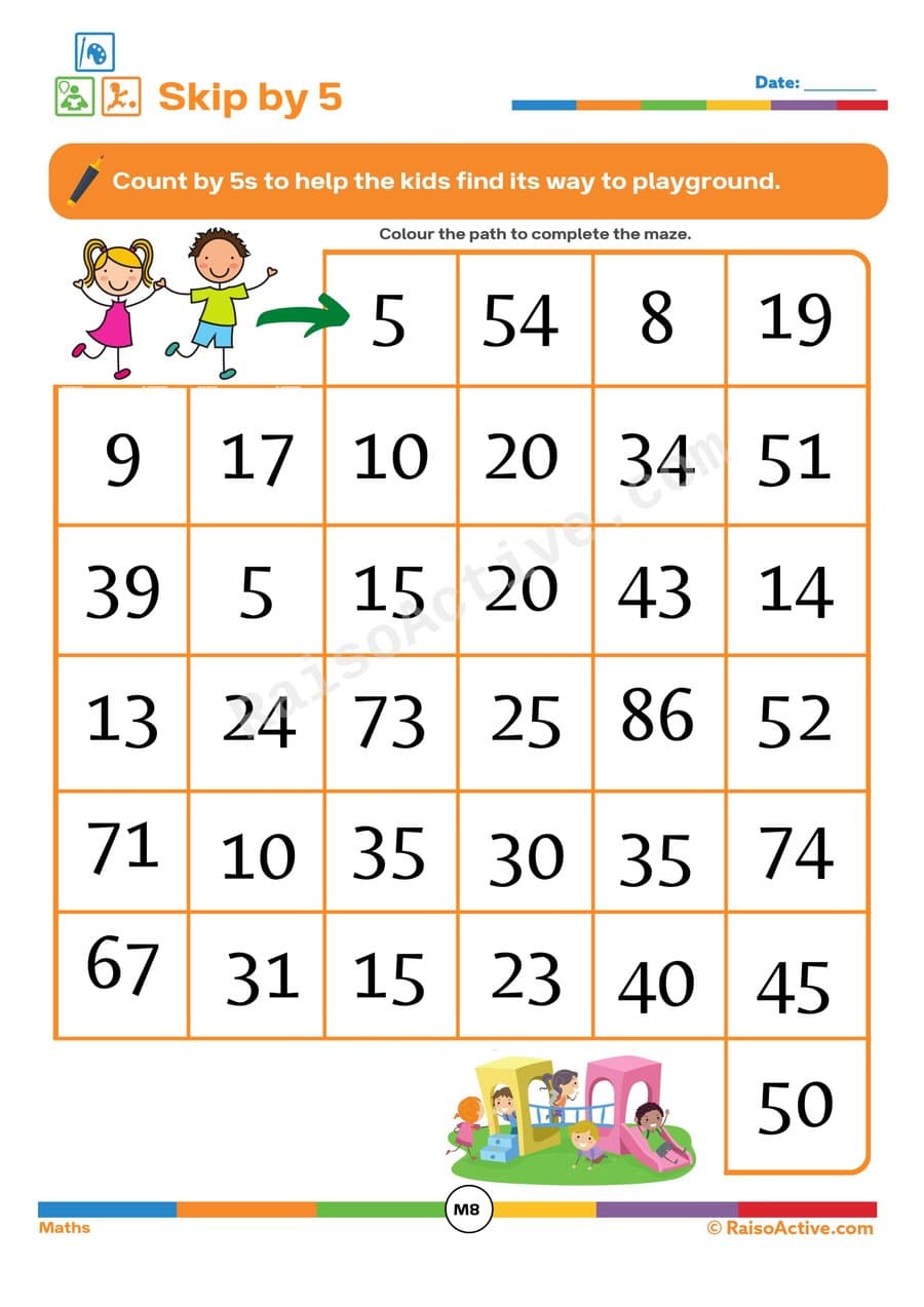 Skip Counting by 5: Maze Worksheet for Kids
