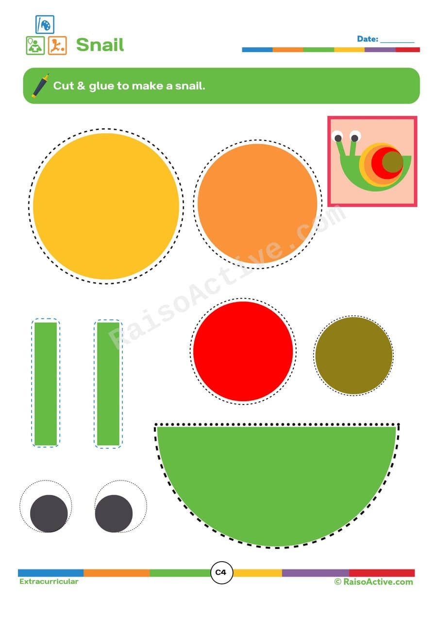 Snail Cut and Glue Worksheet for Preschoolers