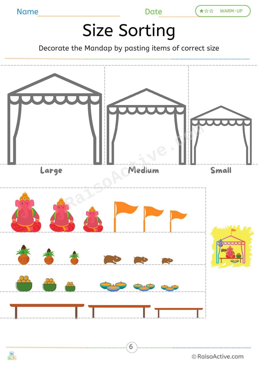 Sorting Fun: Decorate the Mandap by Size! – free printable sorting worksheet preview