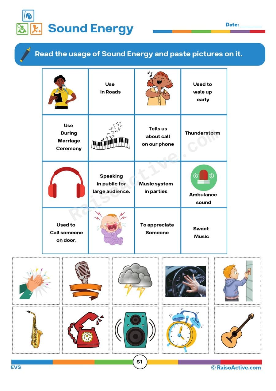 Sound Energy Matching Worksheet for Kids