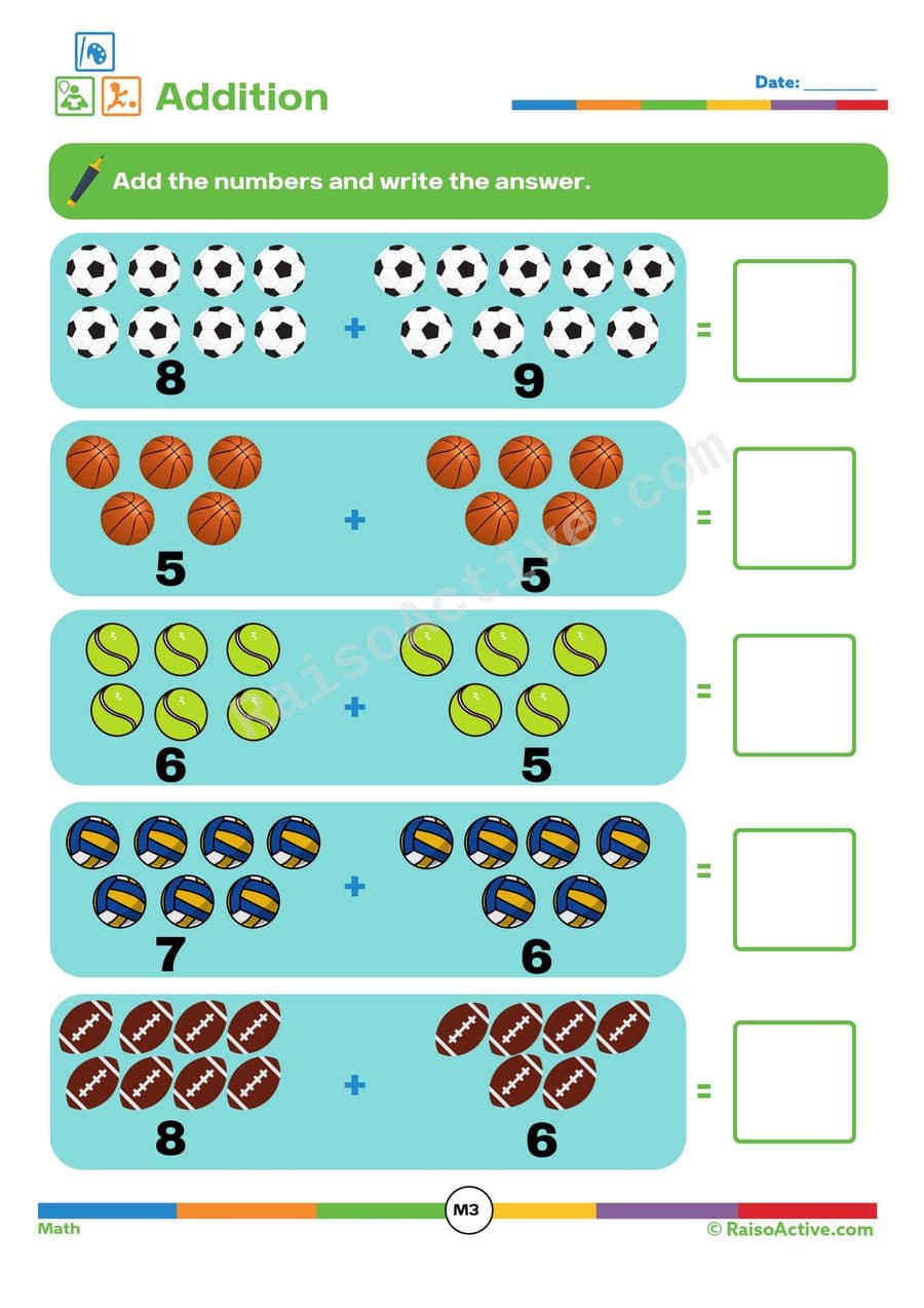 Sports Addition Worksheet for Kids