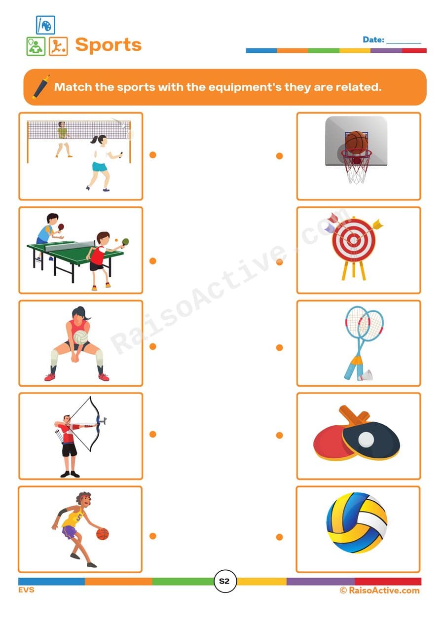 Sports Equipment Match: A Fun Worksheet for Kids!