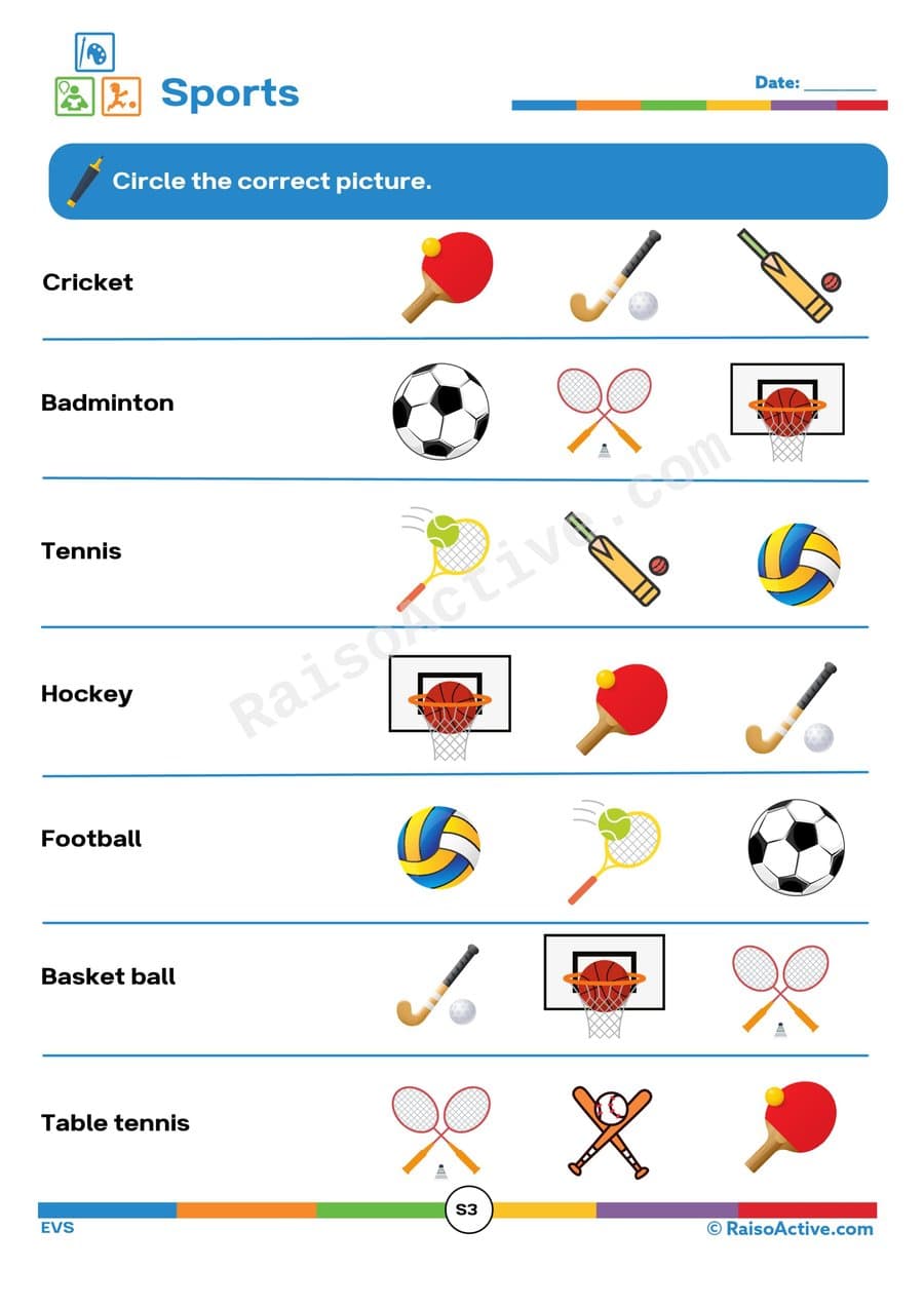 Sports Matching Worksheet for Preschoolers