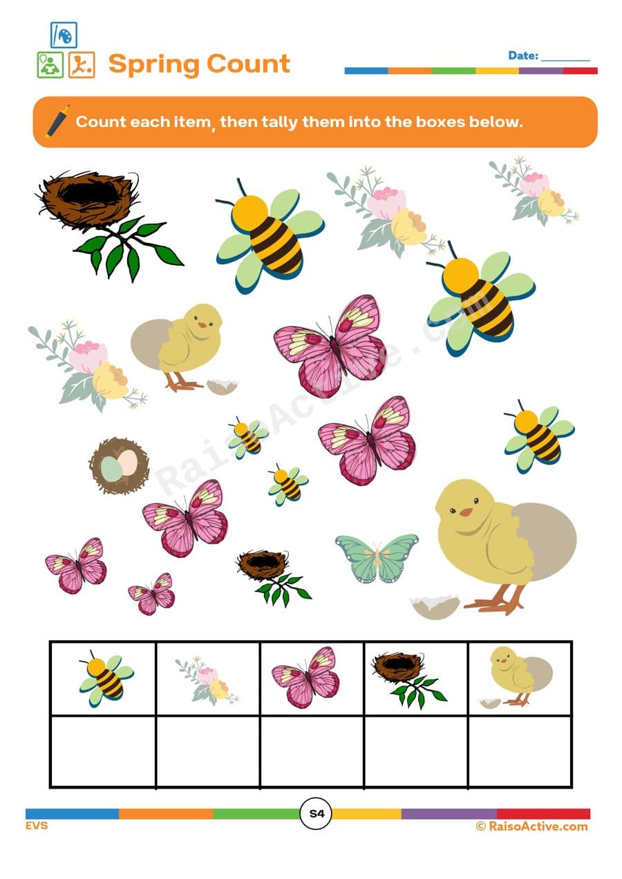 Spring Count: Tally the Spring Items Worksheet