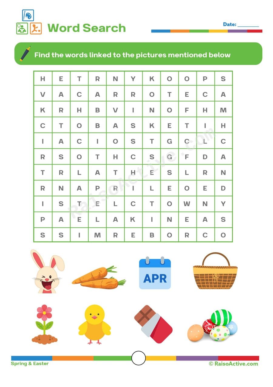 Spring Word Search Worksheet for Preschoolers