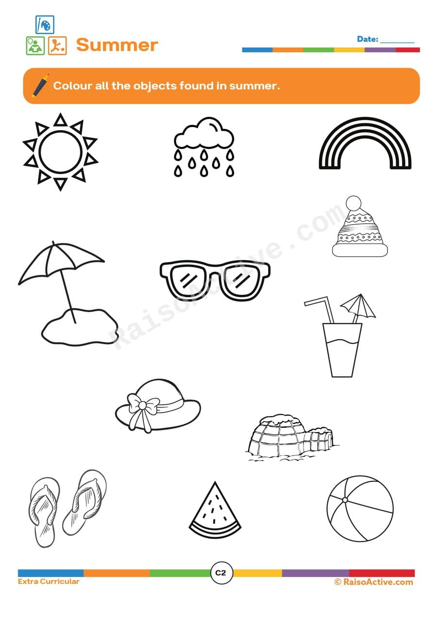 Summer Fun Coloring Worksheet for Preschoolers