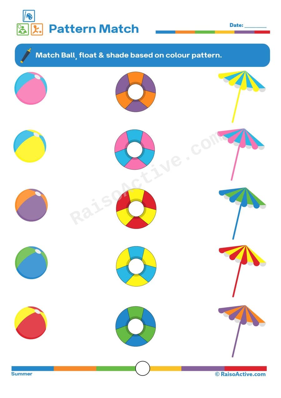 Summer Pattern Match Worksheet for Preschoolers