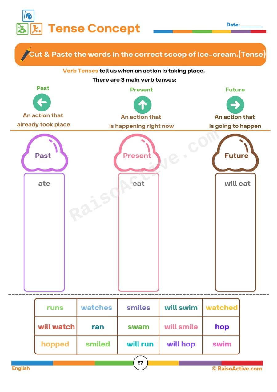 Tense Time! Cut and Paste the Verbs Worksheet