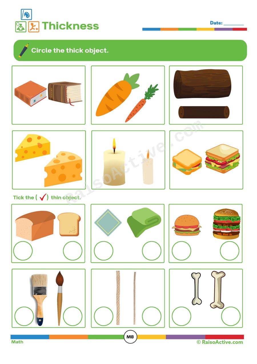 Thickness Worksheet: Circle the Thick Objects!