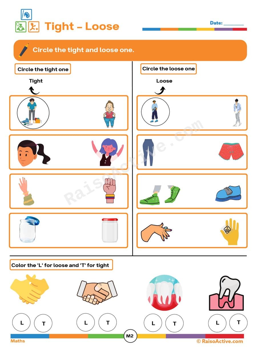 Tight and Loose Worksheet: Circle and Color!