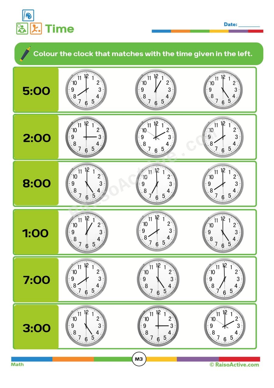 Time Matching Worksheet: Color the Clock!