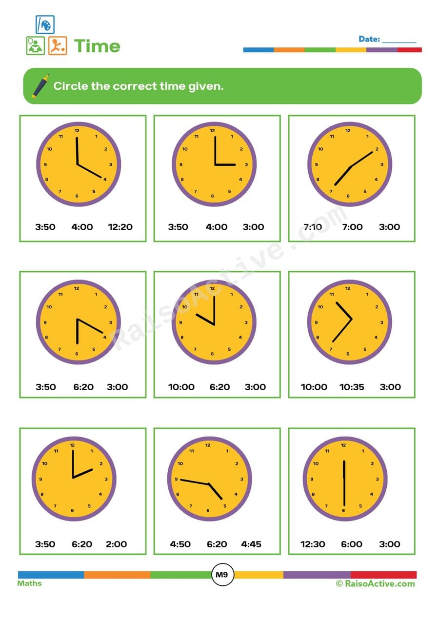 Time Telling Worksheet: Circle the Correct Time!