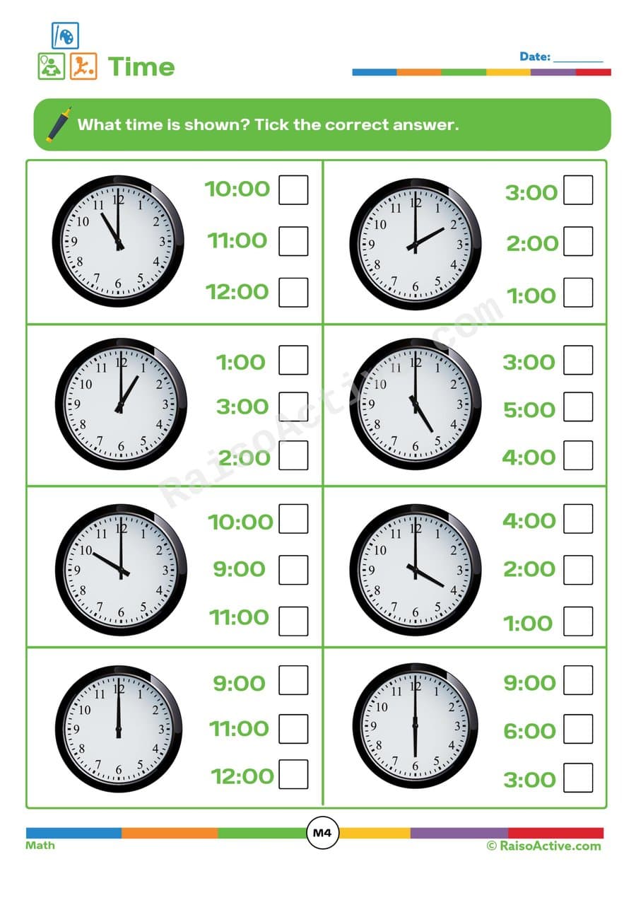 Time Telling Worksheet: What Time Is It? (3-5)