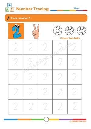 Trace and Color the Number 2 Worksheet