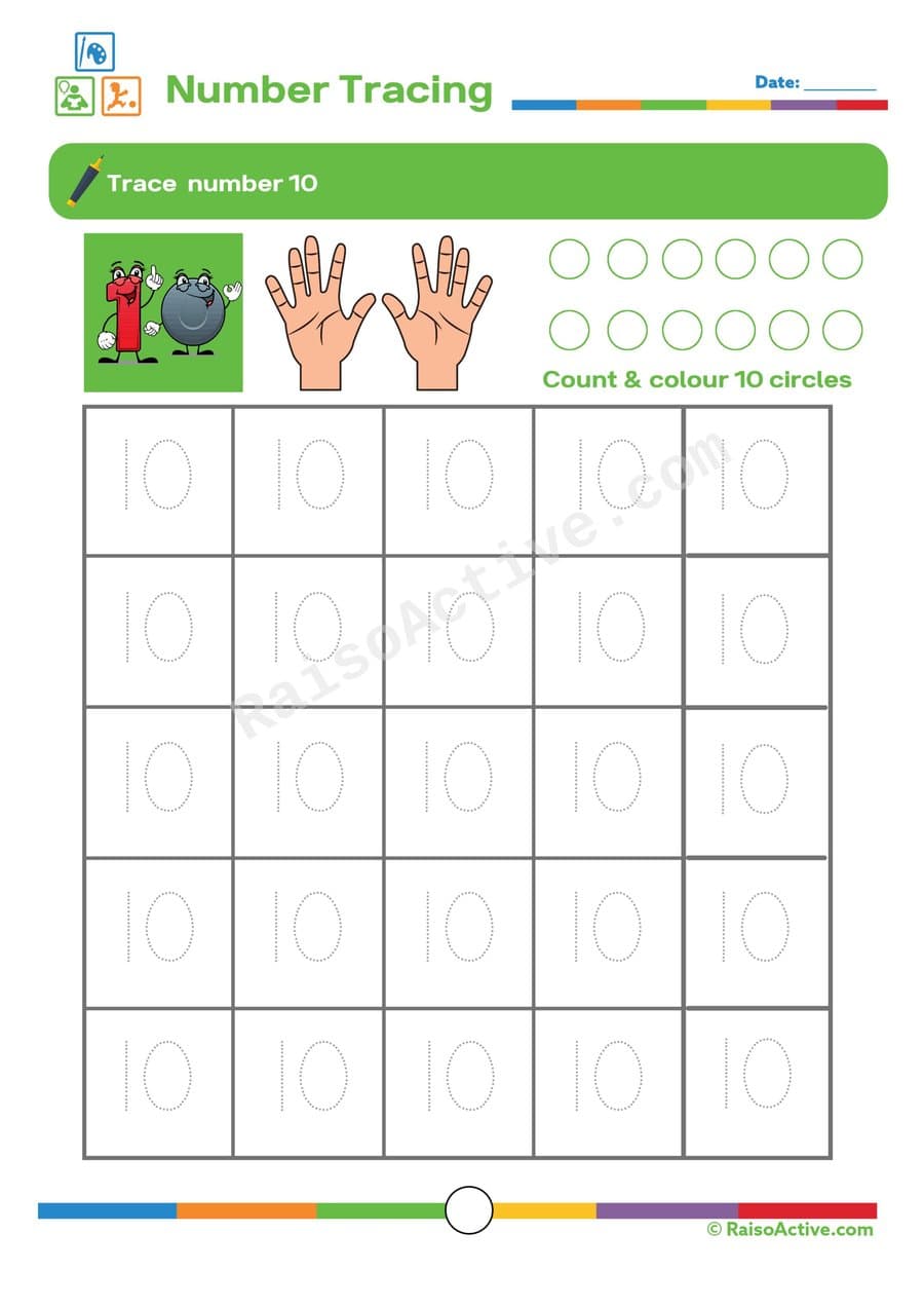 Trace and Count to 10! Number Tracing Worksheet