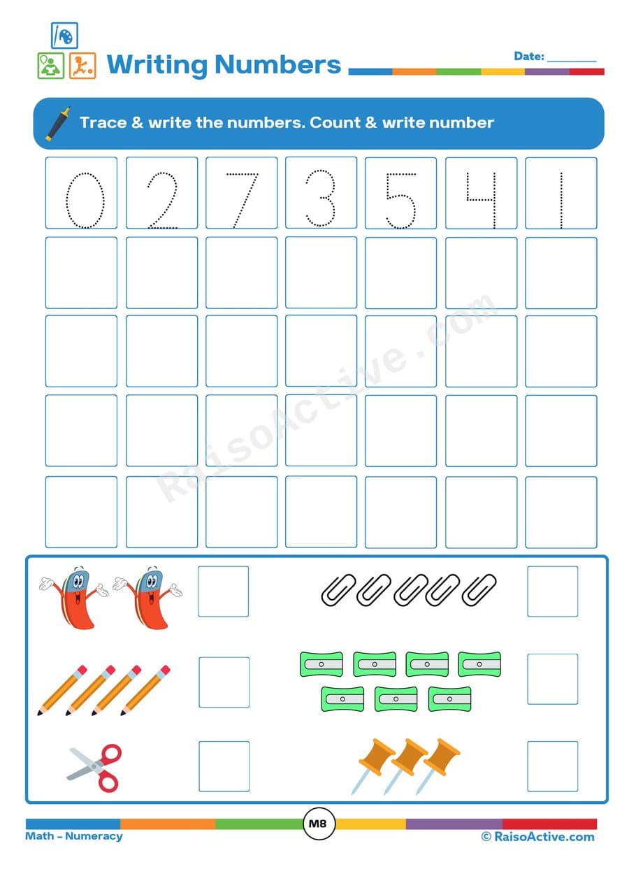 Trace and Write Numbers 0-5 Worksheet