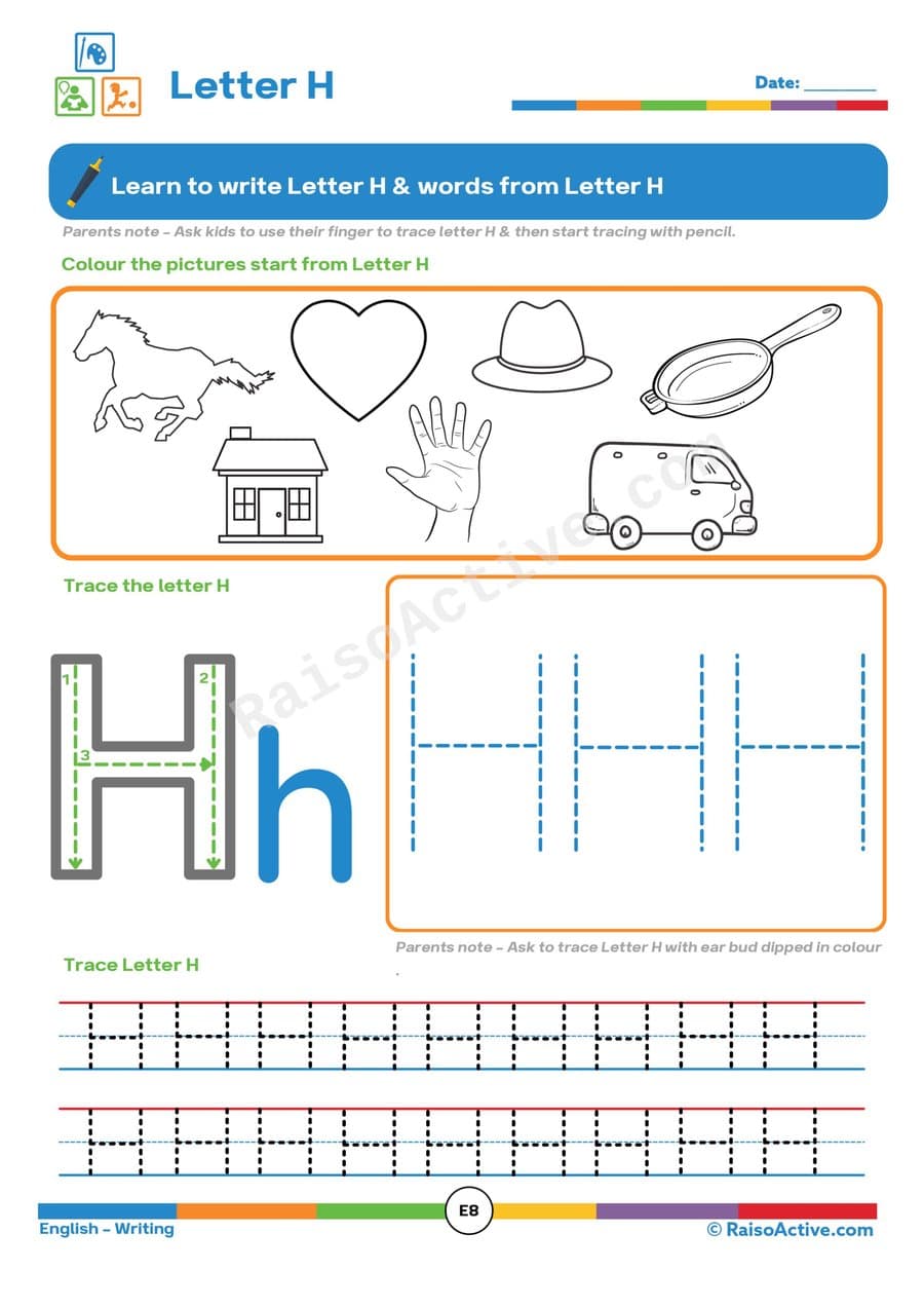 Trace the Letter H Worksheet for Preschoolers