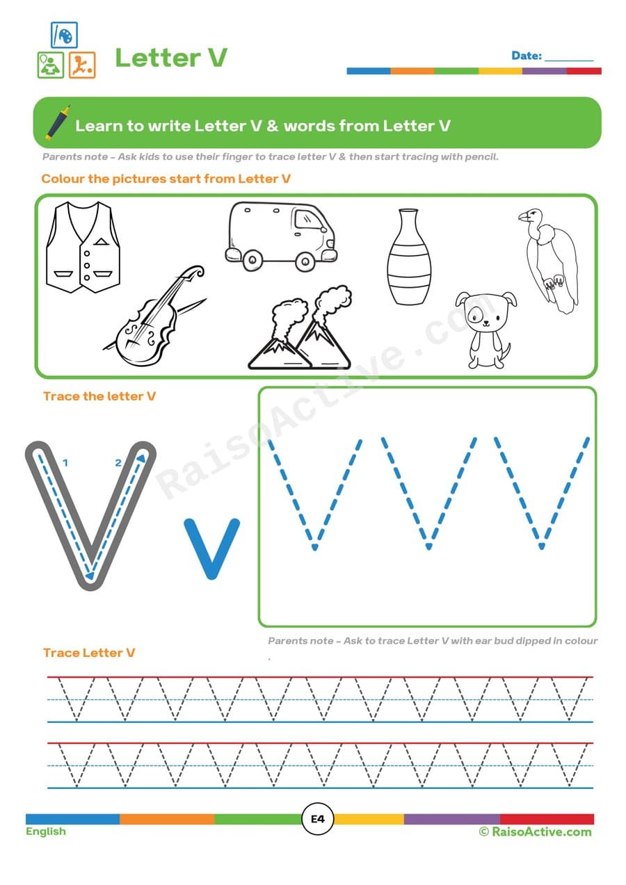 Trace the Letter V Worksheet for Preschoolers