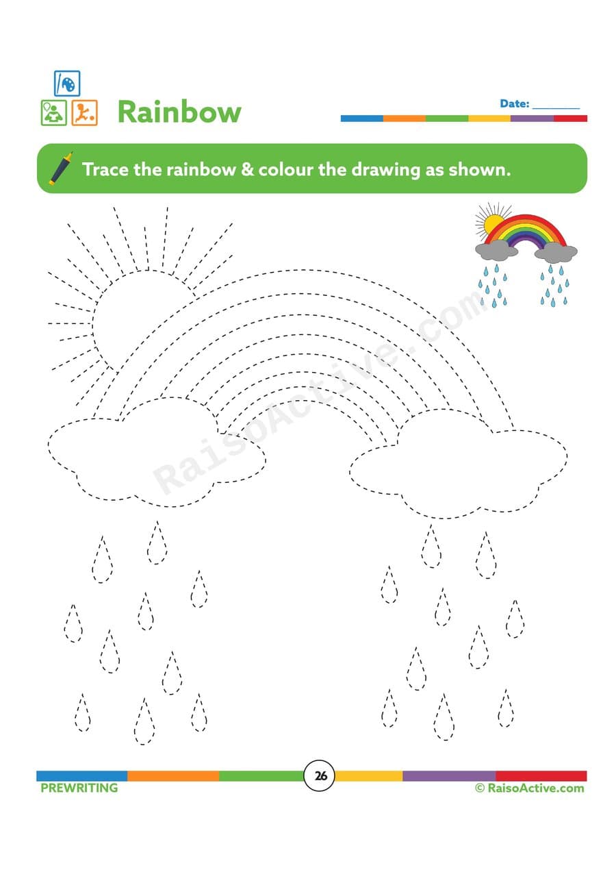 Trace the Rainbow Worksheet for Preschoolers