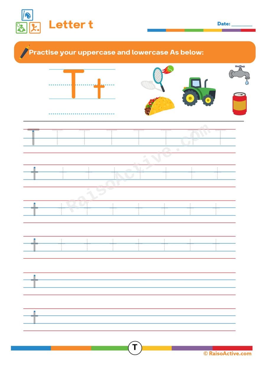 Tracing the Letter T Worksheet for Preschoolers