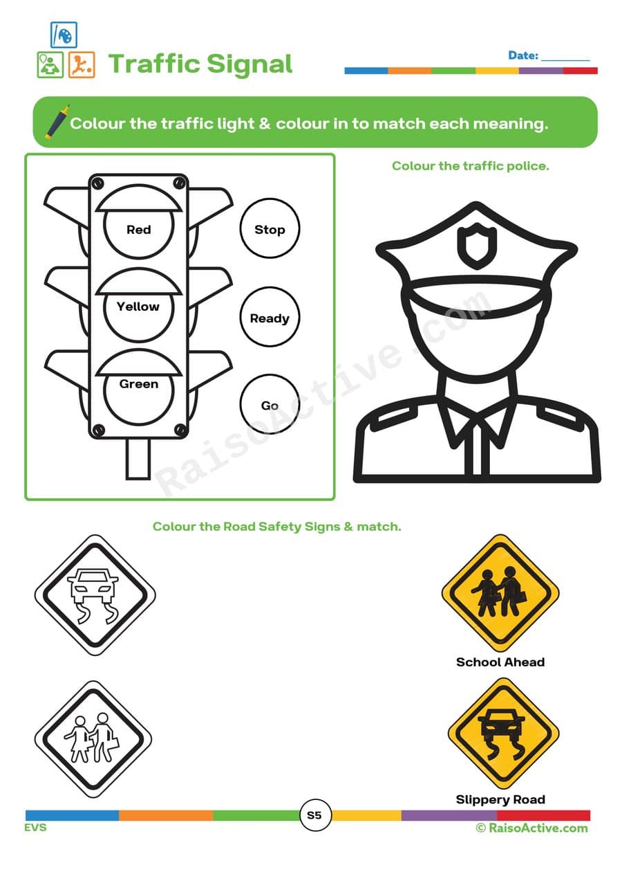 Traffic Signal Fun: Color and Match the Meanings!