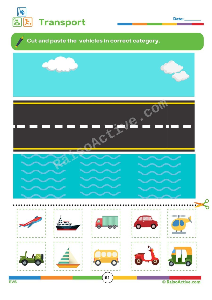 Transport Sorting Worksheet for Preschoolers