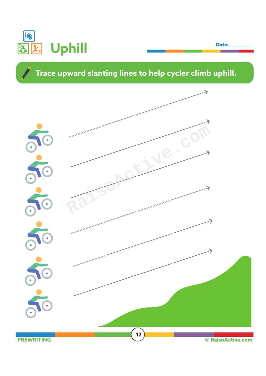 Uphill Tracing Worksheet: Help the Cyclist!
