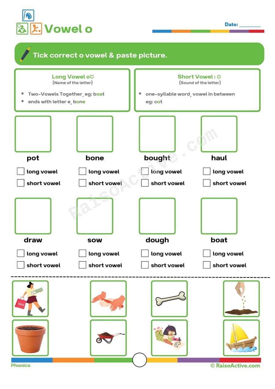 Vowel o Worksheet: Long and Short Vowel Sounds