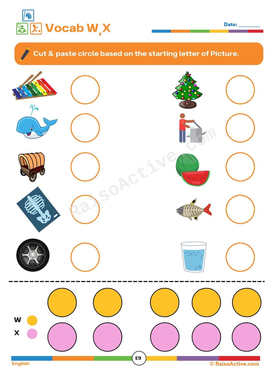 W and X Words Worksheet: Cut and Paste Fun!