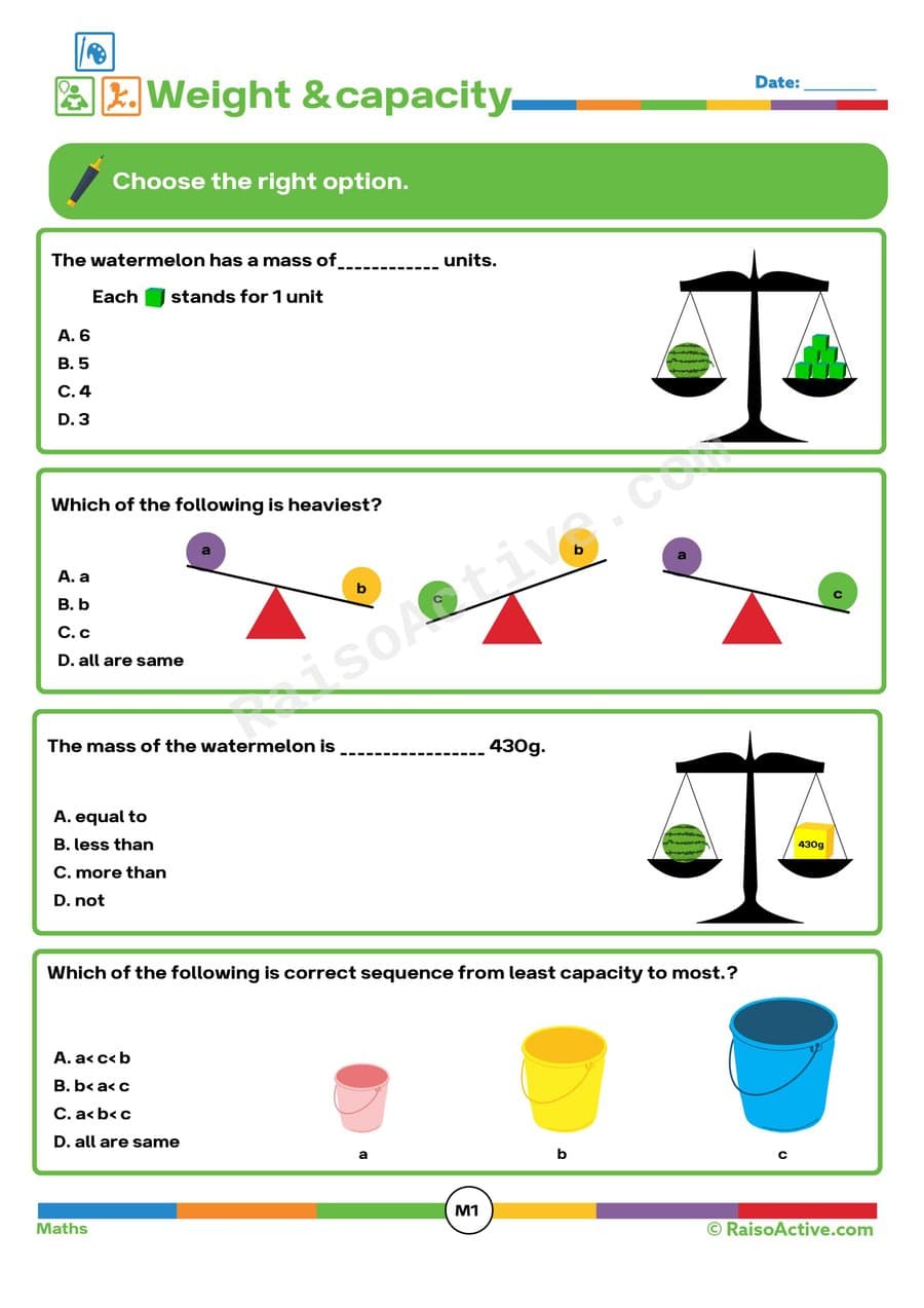 Weight and Capacity Worksheet for Preschoolers