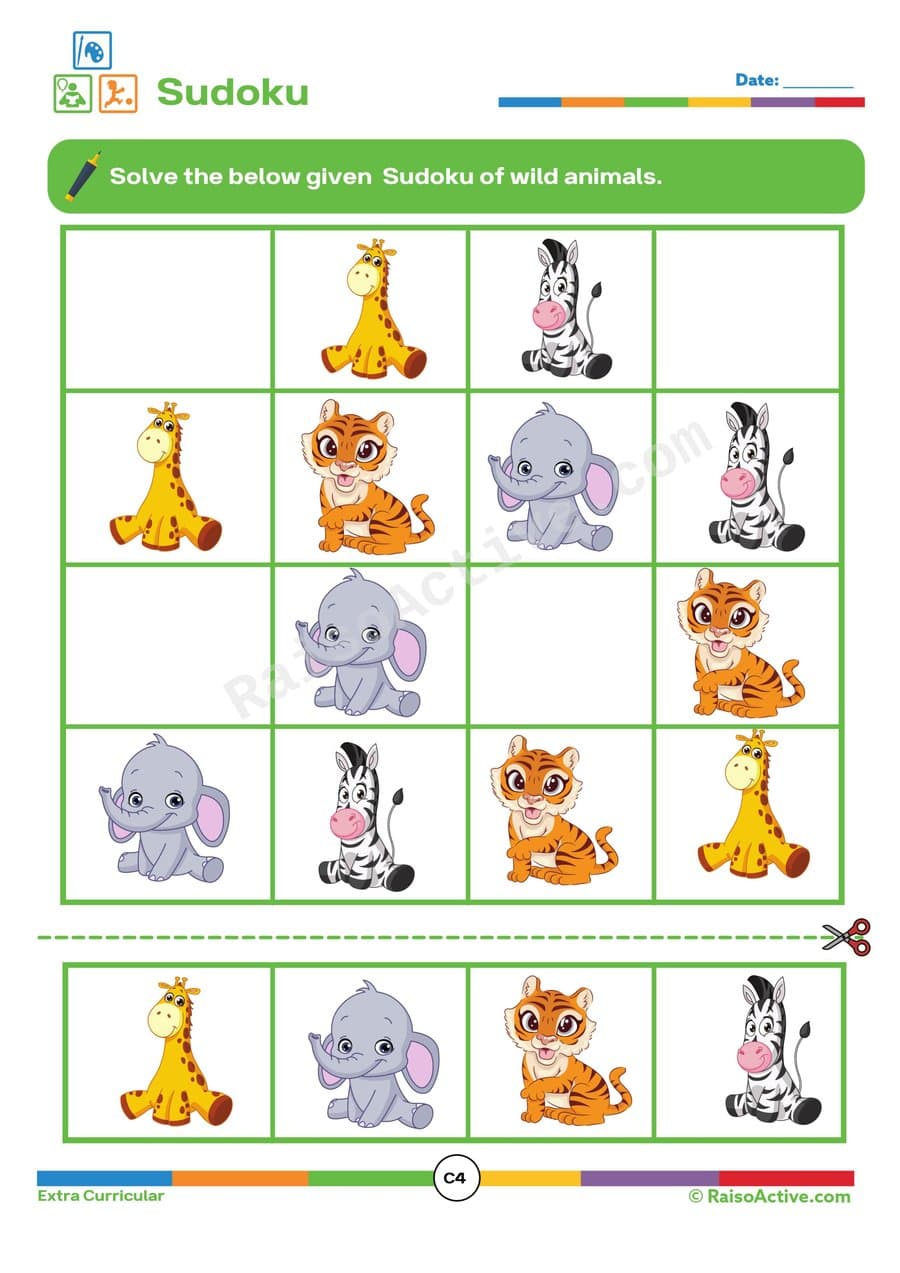 Wild Animals Sudoku Worksheet for Kids