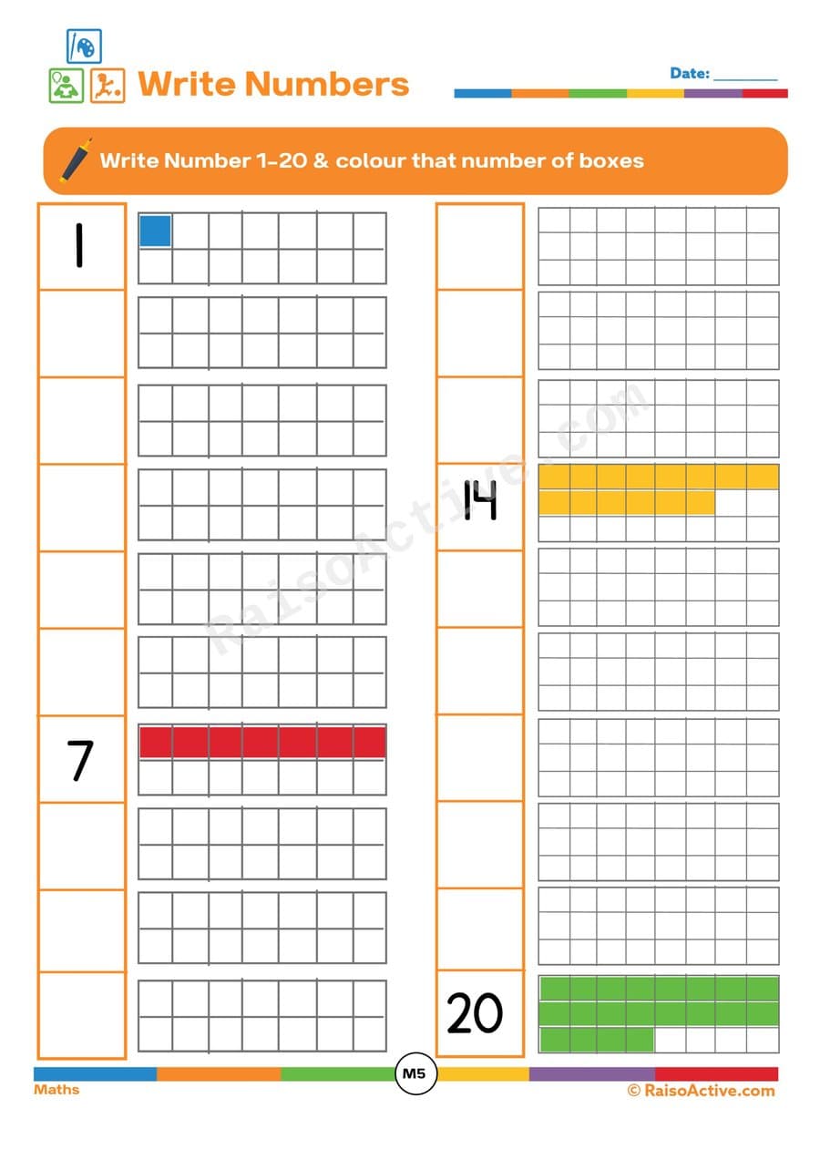 Write and Color Numbers 1-20 Worksheet