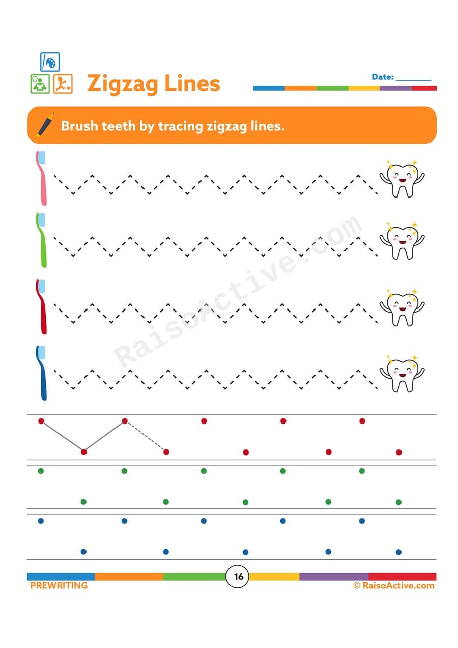 Zigzag Lines Tracing Worksheet: Brush Your Teeth!
