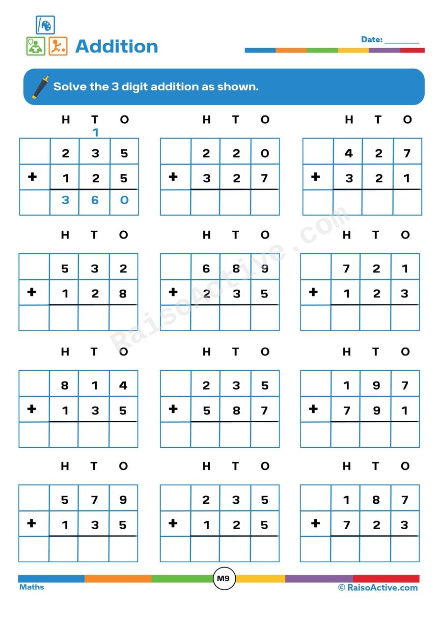 3-Digit Addition Worksheet for Kids