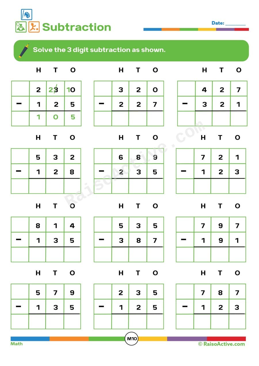 3-Digit Subtraction Worksheet for Kids