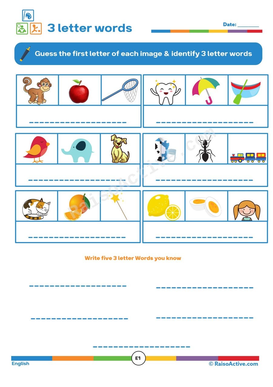 3-Letter Word Fun: Identify and Write! (Ages 3-5)